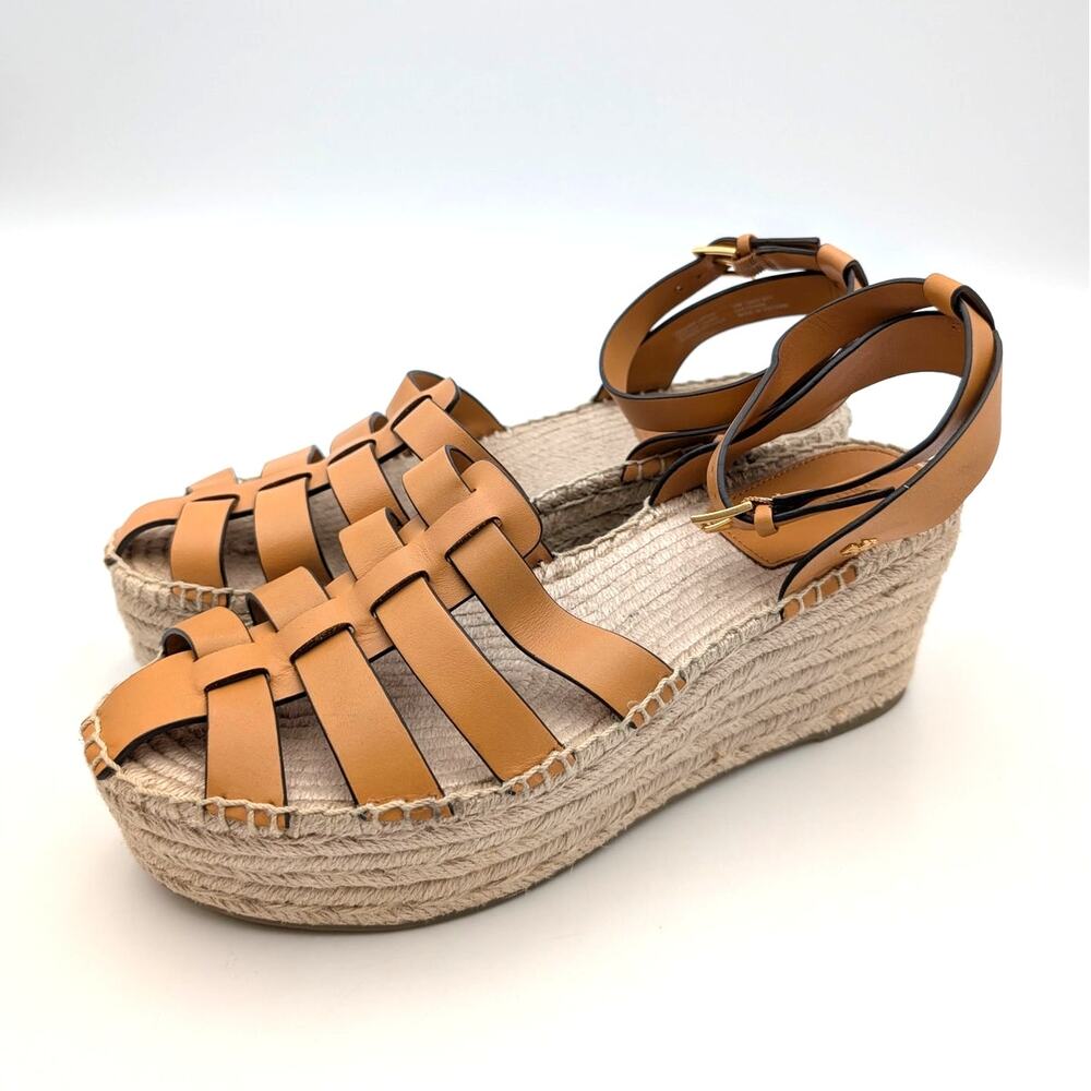 Tory Burch Fisherman Platform Espadrille Sandal Women's Brandy Size US10M EU40.5